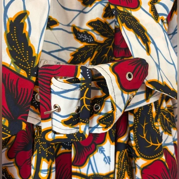 Floral African Print Long Sleeve Dress by Ofuure. Side Pockets, back Zip. Size M - Picture 9 of 13